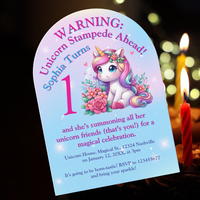 Invitación Hermosa foto de unicornio floral, niños cumpleaños (Subido por el creador)