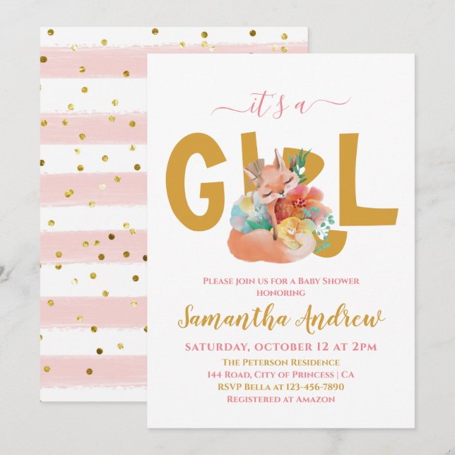 Invitación Hermosa Fox Sleepy Simple Baby Shower (Anverso / Reverso)