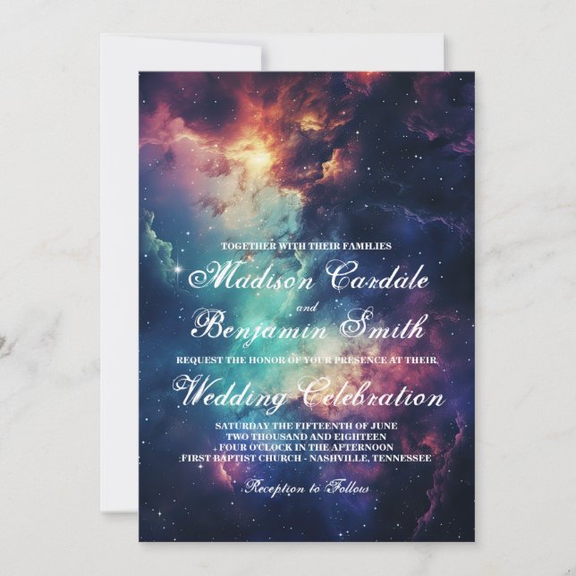 Invitación Hermosa galaxia celestial bajo el Boda de las estr (Anverso)