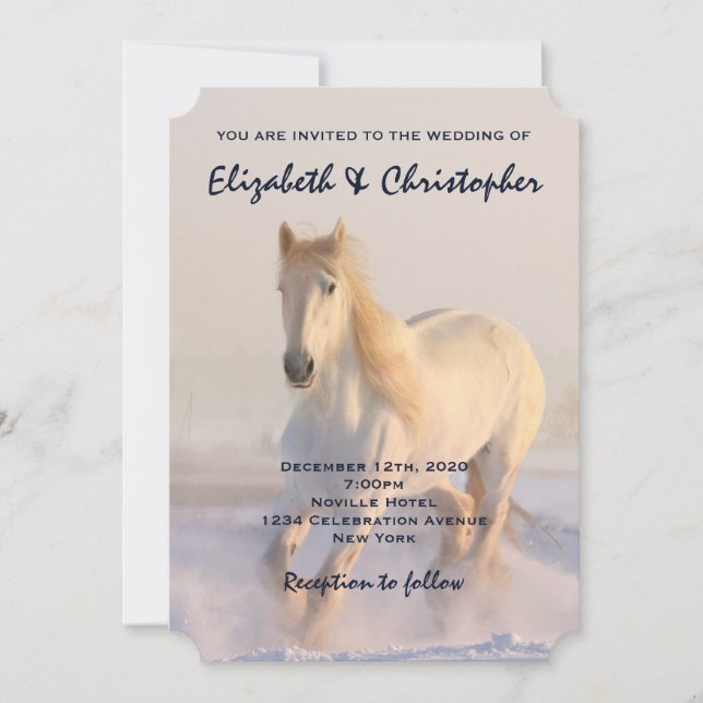 Invitación Hermosa galopante de caballos blancos en la Rusia  (Anverso)