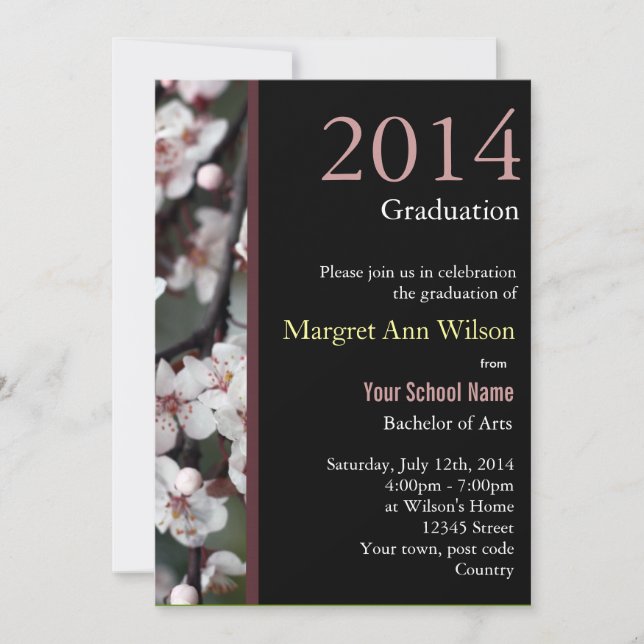 Invitación Hermosa graduación de ramas de flores de ciruela (Anverso)