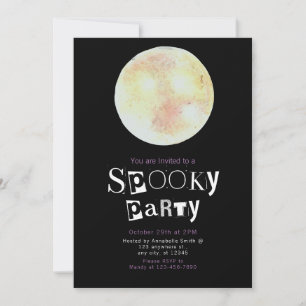 Invitación Hermosa Halloween amarillo y dorado con luna llena