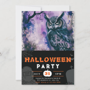 Invitación Hermosa Halloween negro y púrpura