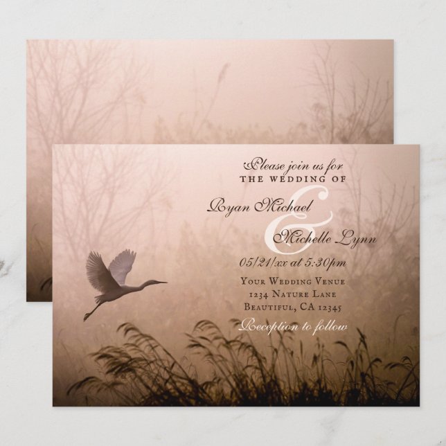 Invitación Hermosa hierba, Boda Volador de garza blanca (Anverso / Reverso)