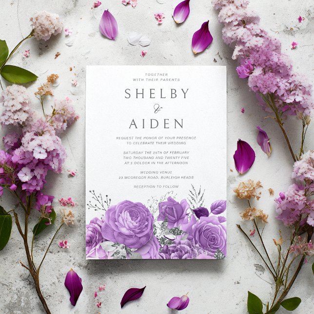 Invitación Hermosa Lavanda Violeta Boda Morado Floral (Subido por el creador)