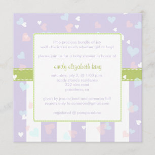 Invitación Hermosa Lilac con ducha de bebé de corazones peque