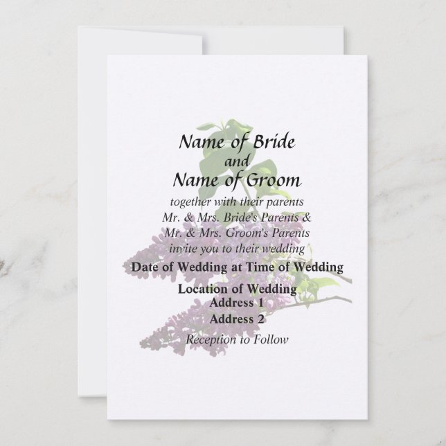 Invitación Hermosa Lilacs (Anverso)