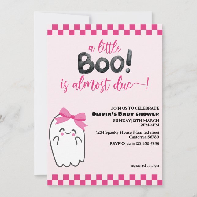 Invitación Hermosa linda pequeña ducha de bebé rosa (Anverso)
