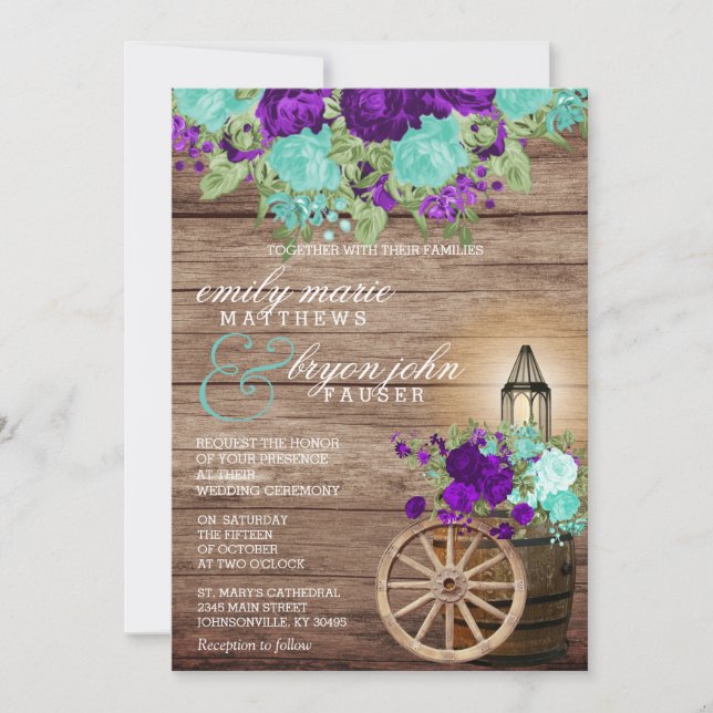Invitación Hermosa madera de púrpura Verde azulada y oscura (Anverso)