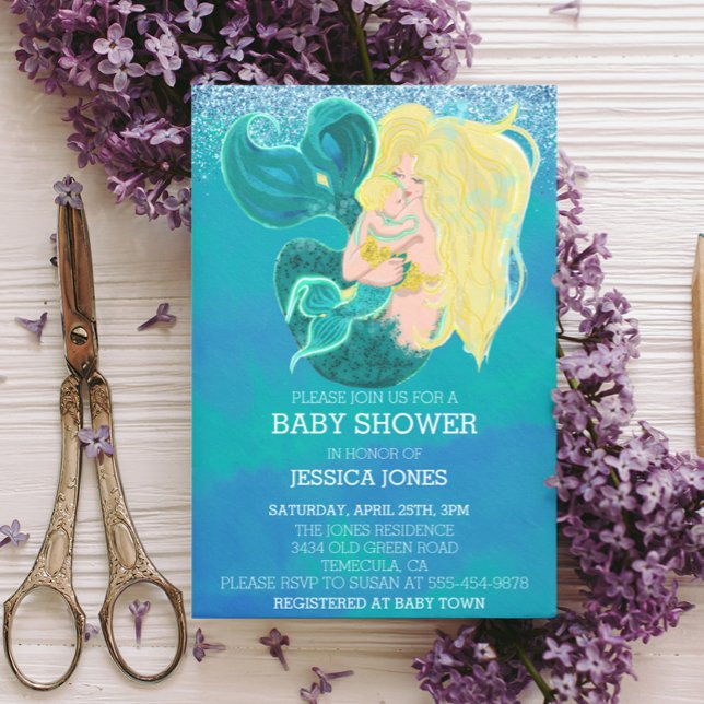 Invitación Hermosa madre y ducha de sirenas para bebés (Subido por el creador)