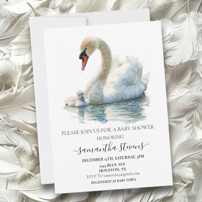 Invitación Hermosa mamá bebé ducha de cisnes (Subido por el creador)