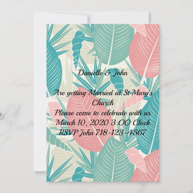 Invitación Hermosa mano Dibujada Palm Leaves Boda (Anverso)