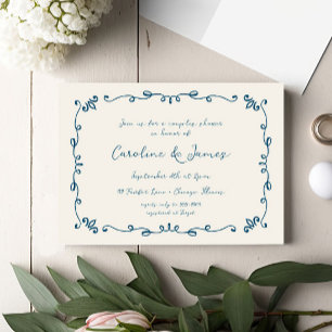 Invitación Hermosa mano Ilustrada Parejas Ducha Bridal