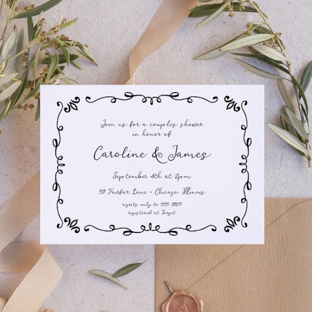 Invitación Hermosa mano Ilustrada Parejas Ducha Bridal (Subido por el creador)