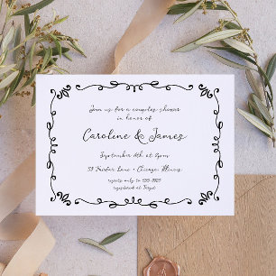 Invitación Hermosa mano Ilustrada Parejas Ducha Bridal