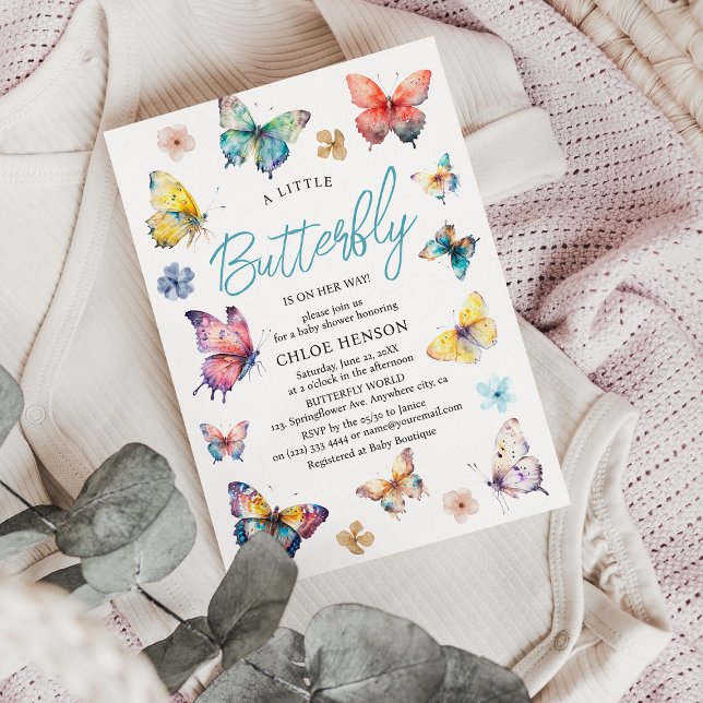 Invitación Hermosa mariposa acuarela Chica Baby Shower (Subido por el creador)