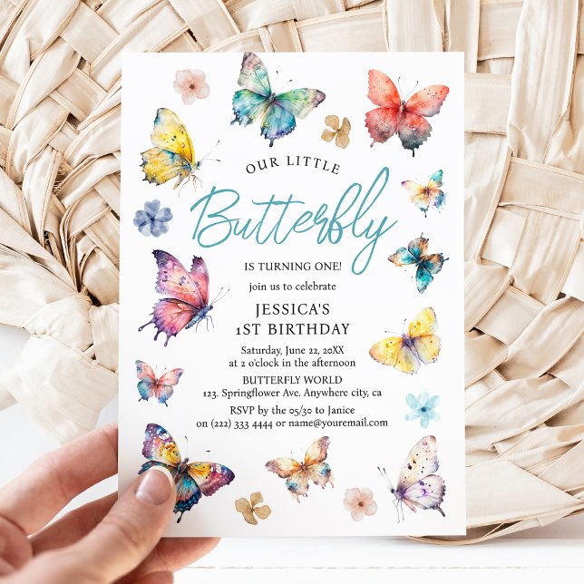 Invitación Hermosa mariposa acuarela Chica cumpleaños (Subido por el creador)