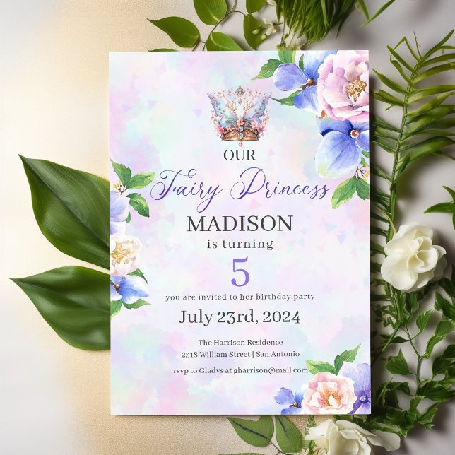 Invitación Hermosa mariposa Crown Fairy Princess Birday (Subido por el creador)