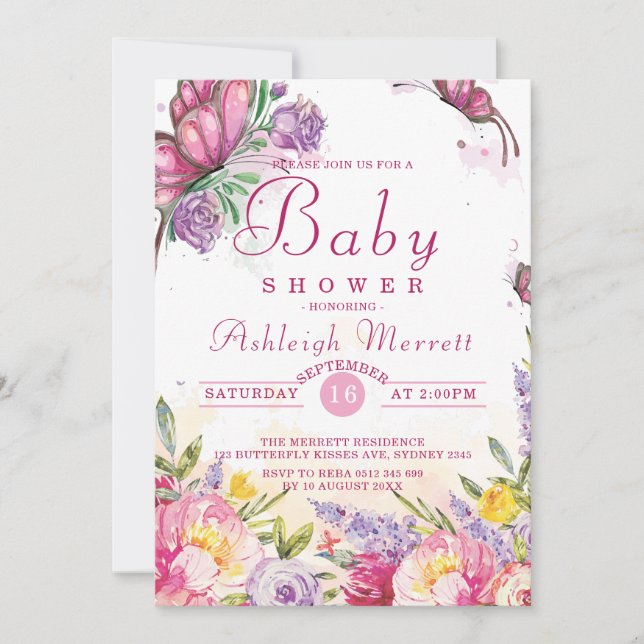 Invitación Hermosa mariposa de Baby Shower (Anverso)