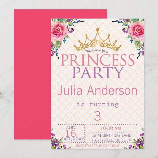 Invitación Hermosa Moda floral Cumpleaños (Anverso / Reverso)
