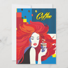 Invitación "Hermosa mujer de moda con Copa de Café" Arte pop