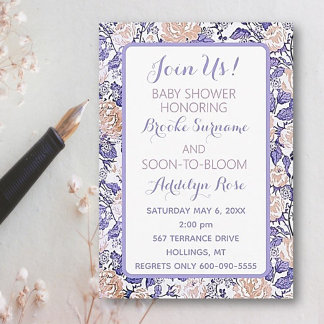 Invitación Hermosa niña bebé ducha florida