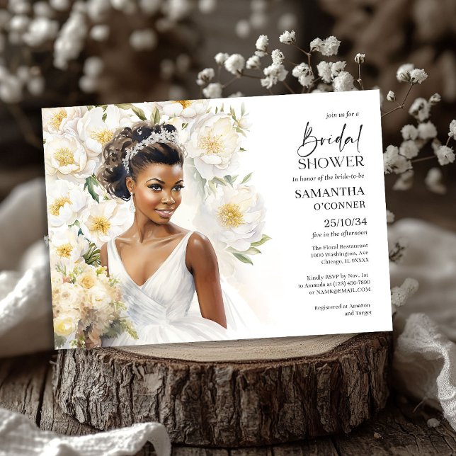 Invitación Hermosa novia de piel negra con boho de traje de b (Beautiful black skin bride with wedding gown boho invitation)