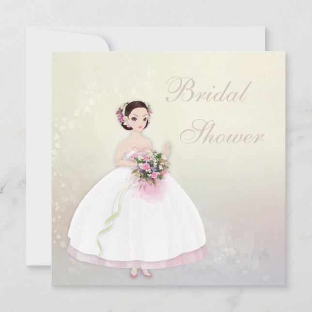 Invitación Hermosa novia romántica corazón novia ducha de nov (Anverso)