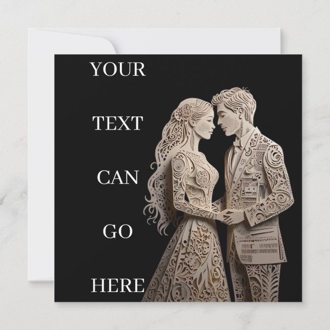 Invitación Hermosa Novia y Novio de pie junto al Mar (Reverso)