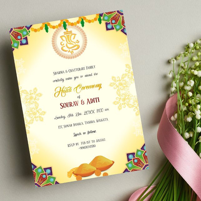 Invitación Hermosa pareja hindú de la Ceremonia Haldi (Subido por el creador)