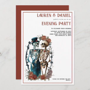 Invitación Hermosa Pareja Skeleton QR Boda Fiesta de la noche