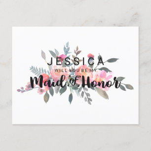 Invitación Hermosa Peonía Acuarela ¿Serás Mi Dama de Honor