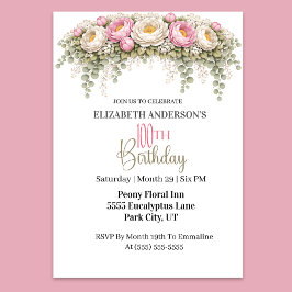 Invitación Hermosa Peonía Rosa y Blanca Cumple 100 Años