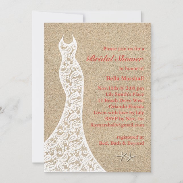 Invitación Hermosa playa con ducha de novia en Coral (Anverso)