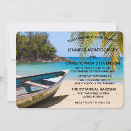 Invitación Hermosa playa tropical con un Boda en bote de remo