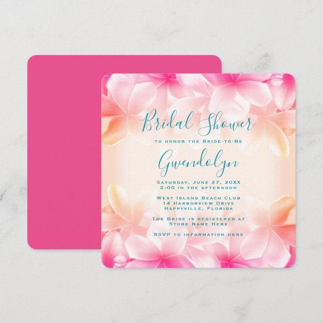 Invitación Hermosa Plaza de Ducha Bridal de Flores Hawaianas (Anverso / Reverso)
