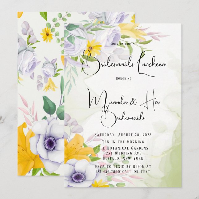 Invitación Hermosa Primavera Mañana Noche Floral de Novias (Anverso / Reverso)