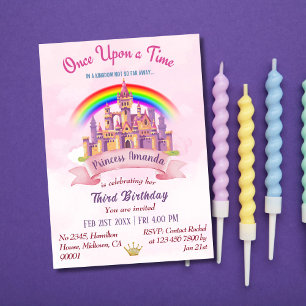 Invitación Hermosa princesa arcoiris de castillo mágico de 3