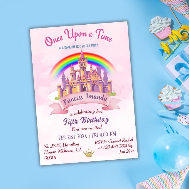 Invitación Hermosa princesa arcoiris de castillo mágico lindo (Subido por el creador)