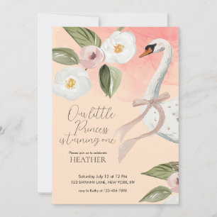 Invitación Hermosa Princesa Cisne Encantada Primer Cumpleaños