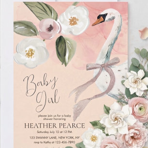 Invitación Hermosa Princesa Cisne Niña Encantada Baby Shower
