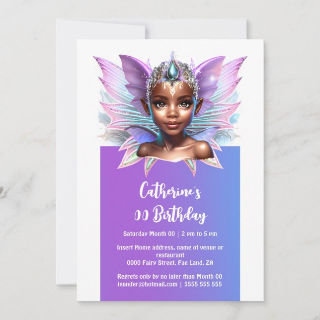Invitación Hermosa princesa melanina chica ala mágica (Anverso)