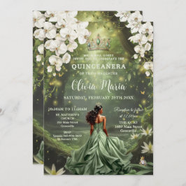 Invitación Hermosa Princesa y Rana Guata Verde Quinceañera