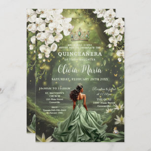 Invitación Hermosa Princesa y Rana Guata Verde Quinceañera
