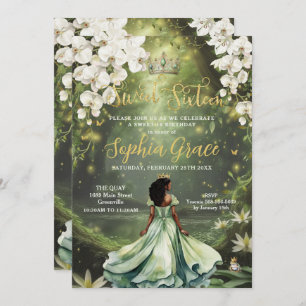 Invitación Hermosa Princesa y Rana Vestido Verde Dulce 16