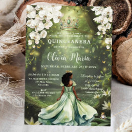 Invitación Hermosa Princesa y Rana Vestido Verde Quinceañera