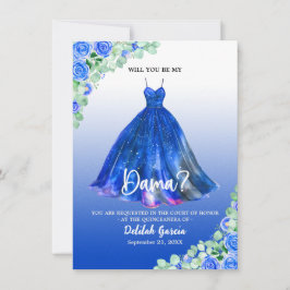 Invitación Hermosa propuesta de Dama de Quinceañera Azul