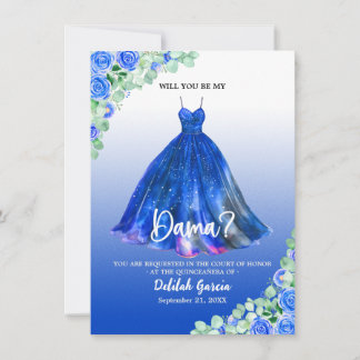 Invitación Hermosa Propuesta de Dama de Quinceañera Azul