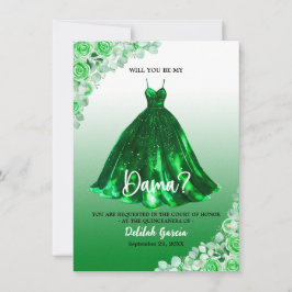 Invitación Hermosa propuesta de dama de quinceañera en verde