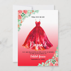 Invitación Hermosa Propuesta de Dama de Quinceañera Roja
